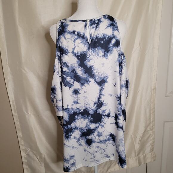 Women's 3XL Blue and White Off-the-Shoulder Short Sleeve Shirt - Picture 7 of 11